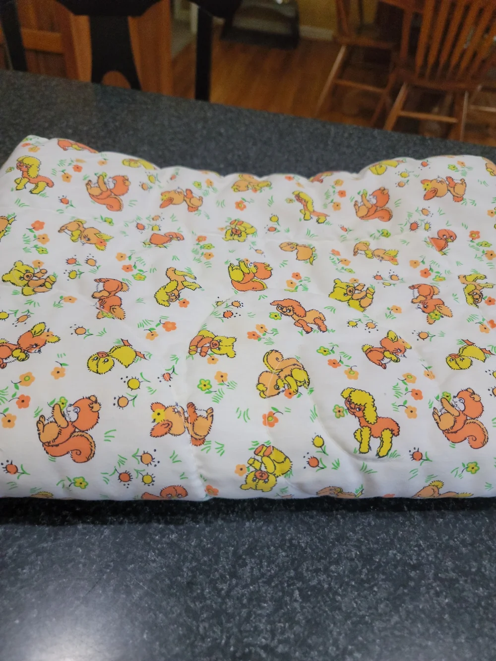 Vintage 70s Quilted Baby Blanket Comforter Retro Bear Squirrel Duck Cottagecore
